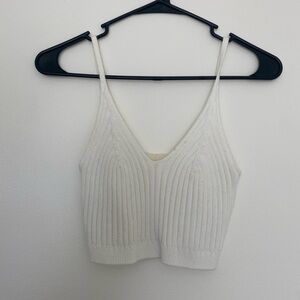 White Ribbed Knit Crop Top